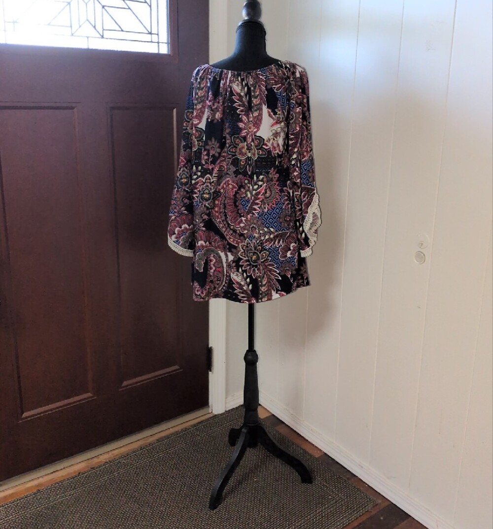 Bohemian Floral Paisley Off-Shoulder Tunic Top Multicolor Size XL - Picture 4 of 13